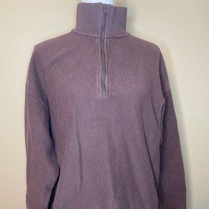 Aerie Pullover Oversized Ribbed Quarter-zip Crewneck Sweatshirt Small